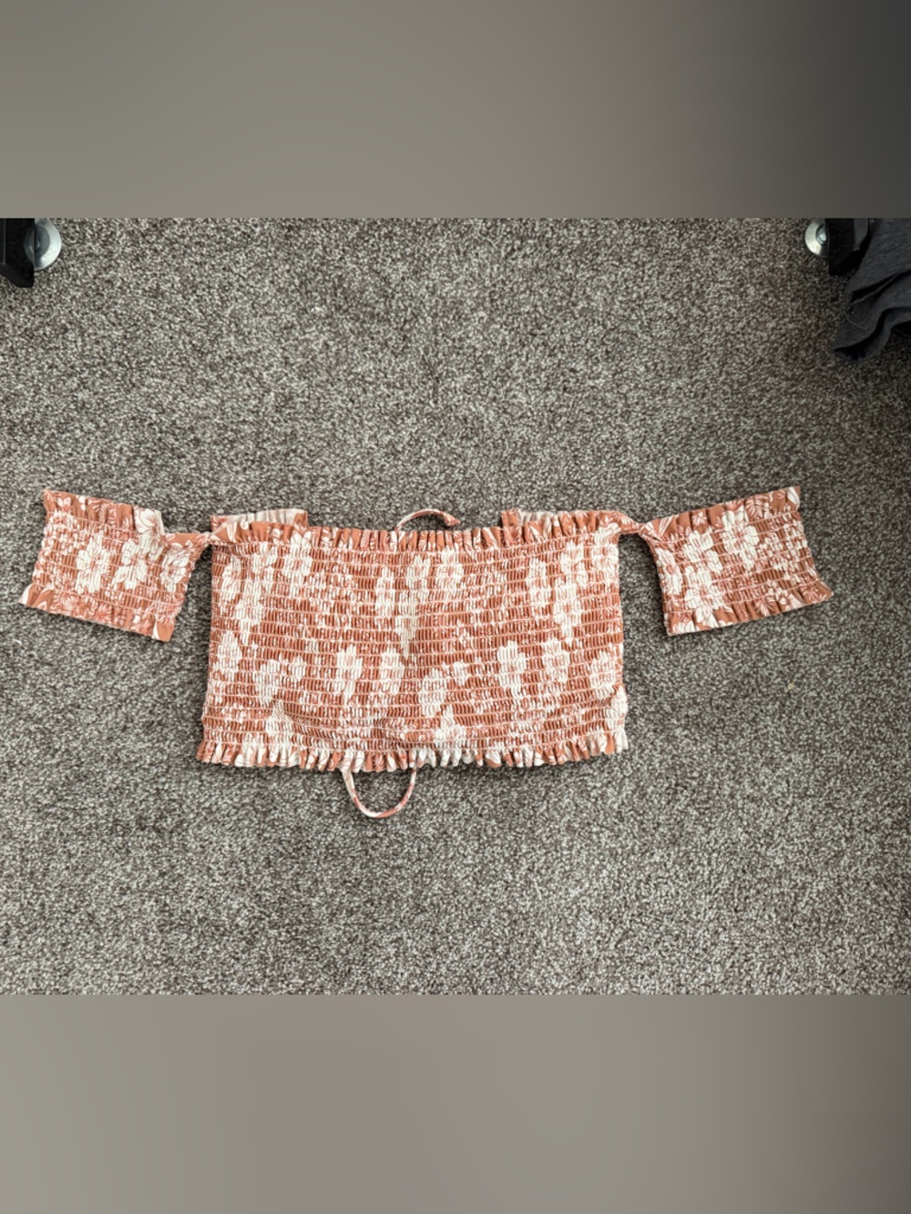 Xhilaration Peach Floral Smocked Bandeau Bikini Top